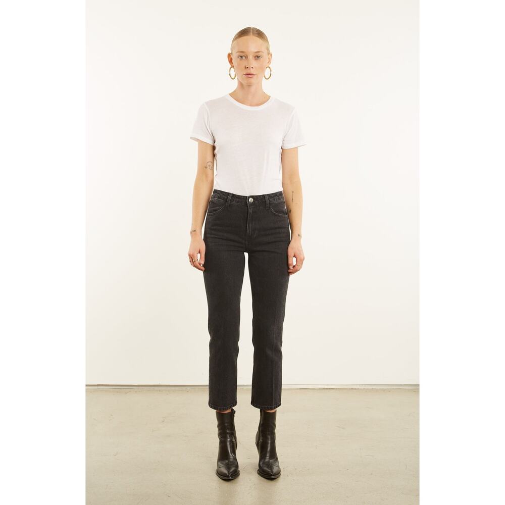 SPRWMN Women's Jones Cropped Straight Leg Jeans Denim Faded Black Size 27